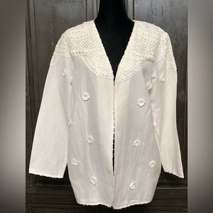 Marcia & Me Co linen off white with crochet designs jacket - Size Xlarge